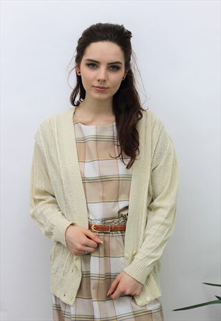 VINTAGE 1970S CREAM DOUBLE BREASTED CARDIGAN