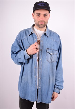 SERGIO TACCHINI MENS VINTAGE DENIM SHIRT XXL BLUE 90'S