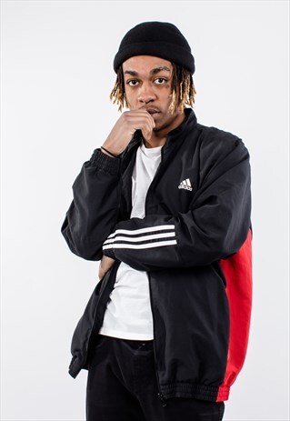 VINTAGE 90S ADIDAS TRACK TOP IN BLACK AND RED