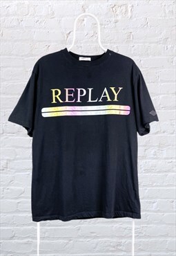 Vintage Replay T-Shirt Black Large 