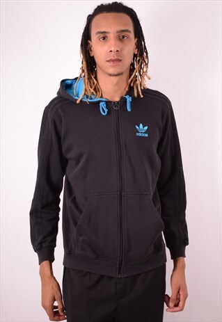ADIDAS MENS VINTAGE HOODIE SWEATER LARGE BLACK 90S