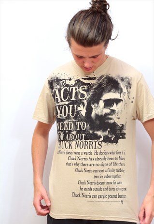 VINTAGE BEIGE GRAPHIC 'CHUCK NORRIS ' PRINT T-SHIRT