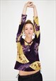 VINTAGE Y2K TOP GRAPHIC ORIENTAL PRINT LONG SLEEVED 