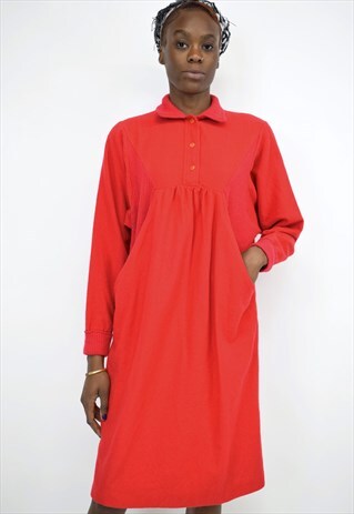 VINTAGE 90S BRIGHT RED SWEATSHIRT DRESS