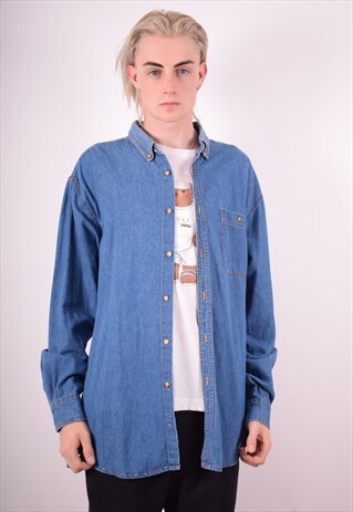 MENS VINTAGE DENIM SHIRT XL BLUE 90S