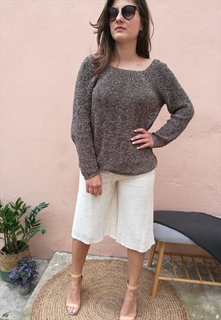 VINTAGE 90S BOHO CROCHET CULOTTES SHORTS IN CREAM WHITE