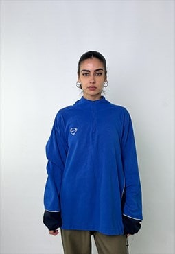Blue 00s NIKE Embroidered 1/4 Zip Swoosh Fleece Sweatshirt