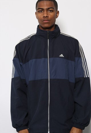 VINTAGE ADIDAS LOGO TRACK JACKET NAVY BLUE