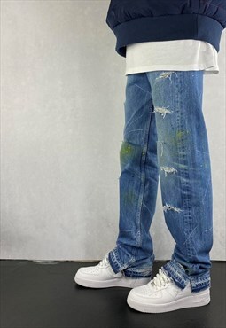 Vintage Levi's 501 Blue Jeans Paint Distressed Straight Fit
