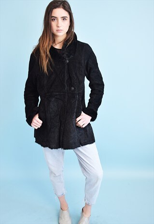 90'S RETRO REAL SUEDE & FAUX FUR SHEARLING JACKET