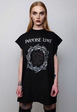 Tattoo print sleeveless t-shirt Gothic tank top ethnic vest