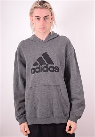 ADIDAS MENS VINTAGE HOODIE JUMPER LARGE GREY 90S