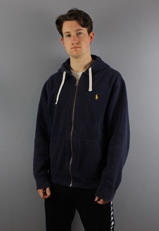 VINTAGE POLO RALPH LAUREN HOODIE IN NAVY WITH EMBROIDERED LO