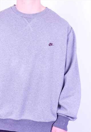 VINTAGE 90S NIKE SPELL OUT LOGO SWEATSHIRT GREY LARGE