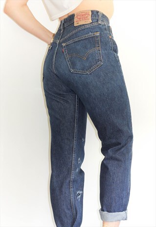 VINTAGE 80'S DARK BLUE DISTRESSED 501 LEVI JEANS