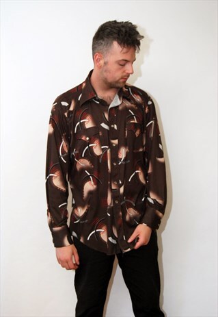 H BAR C SHIRT (XL) VINTAGE 70S WESTERN COWBOY ABSTRACT PRINT