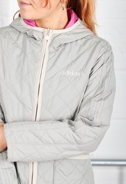 Vintage Adidas Jacket in Grey Quilted Rain Coat Small