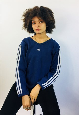 VINTAGE ADIDAS EMBROIDERED 3 STRIPE SWEATSHIRT