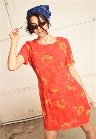 VINTAGE 90S RETRO FLORAL PRINT MESH MIDI DRESS
