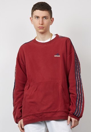 VINTAGE 90'S ADIDAS POCKET DETAIL BURGUNDY SWEATSHIRT