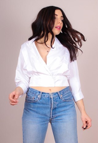 VINTAGE 80S WHITE CROPPED BLOUSE