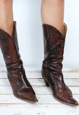 Snake Western Cowboy Pullons Womens Eu 40 Shoes UK 7 Boots