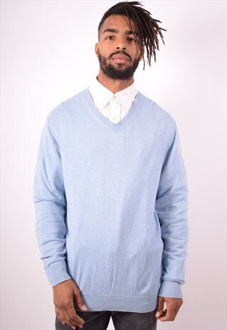 NAUTICA MENS VINTAGE JUMPER SWEATER LARGE BLUE 90S