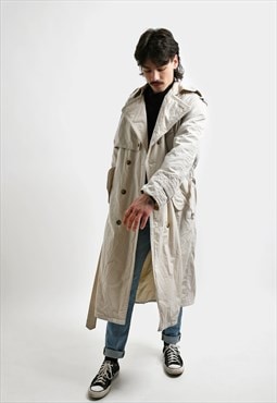 90s vintage detective trench coat mens beige spring long 80s