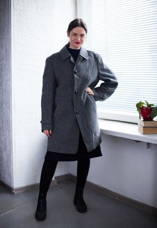 VINTAGE 80'S GREY WOOL MINIMALIST WINTER COAT