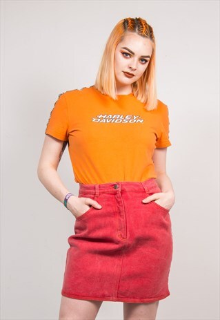 VINTAGE 90'S RED DENIM MINI SKIRT