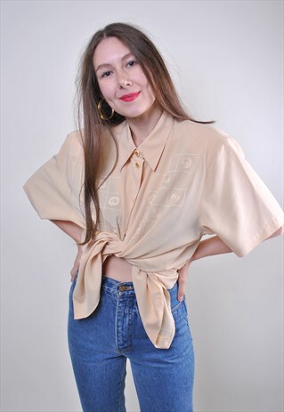 VINTAGE WOMAN VICTORIAN BEIGE EVENING SUIT BLOUSE
