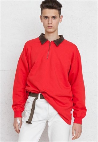 VINTAGE RED 1/4 ZIP PULLOVER SWEATSHIRT