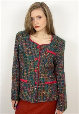 Vintage Tweed Wool Jacket, Tailored Multicolored Boucle