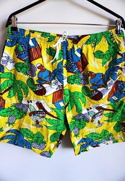 Vintage 90s Cotton Beach Shorts Swimwear Yellow Summer