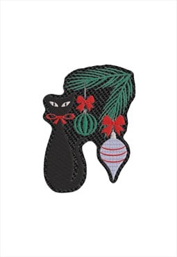 Embroidered Christmas with a Cute Black Cat iron on patch / 