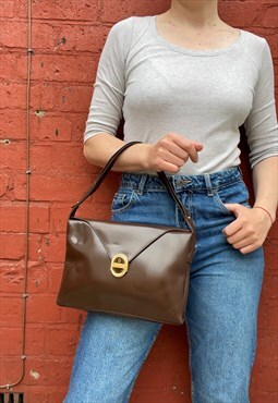 1960s Chocolate Brown Leather Shoulder Bag