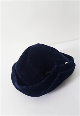 1950s Vintage Blue Velvet Hat, Piko New York Paris Navy Hat