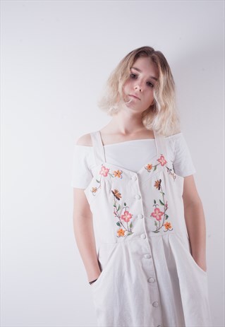 VINTAGE EMBROIDERED PINAFORE BUTTON DOWN DRESS