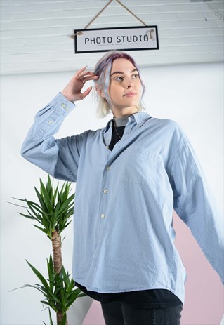 VINTAGE IZOD CHECK SHIRT IN BLUE