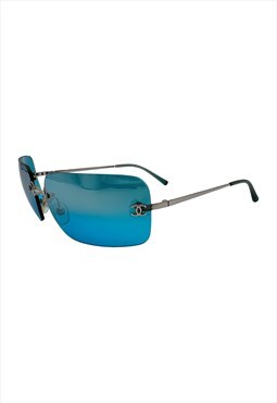 Chanel Sunglasses Rimless Rectangle CC Blue Tinted 4017