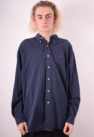 RALPH LAUREN MENS VINTAGE SHIRT XL BLUE 90S