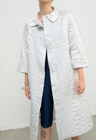 VINTAGE EMBROIDERY COAT CLASSIC A-LINE COAT GLAM SILVER