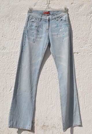 Deadstock y2k light blue strassy mid-low rise jeans