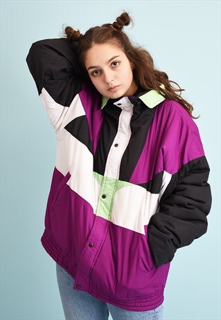 90'S RETRO ATHLEISURE COLOUR BLOCK PUFFER JACKET