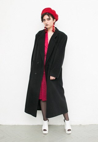 VINTAGE WOOL COAT GREY OVERSIZED BOYFRIEND DOUBLE BREASTED