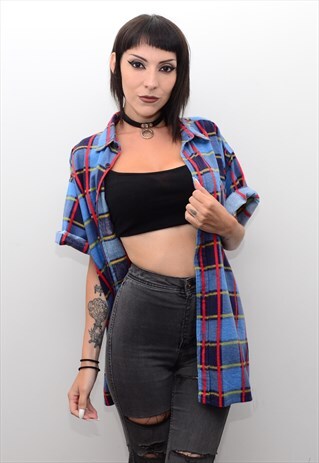 VINTAGE 90'S GRUNGE CHECKED FLANNEL SLOUCHY SHIRT