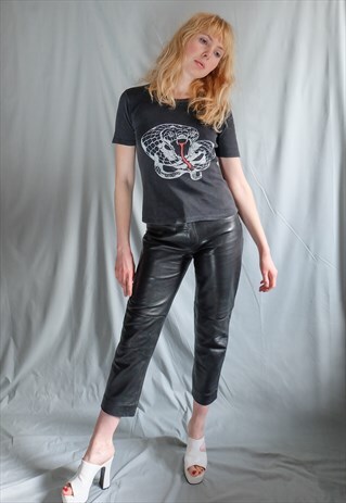 VINTAGE 90S BLACK LEATHER TROUSERS