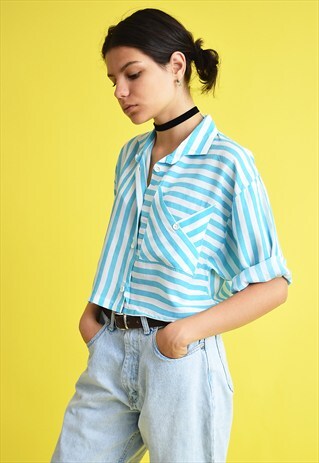 80'S MOD BOHO FESTIVAL STRIPED MARINISTIC CROP TOP SHIRT