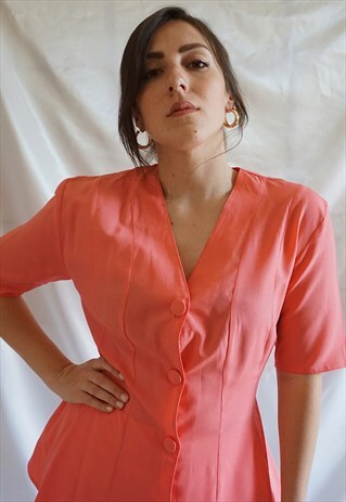 VINTAGE 90S PINK SHORT SLEEVE BOTTON UP BLOUSE