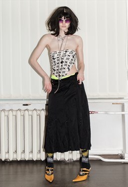 90's Vintage metal babe textured midi skirt in black